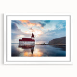 Textured abstract art print of a serene Icelandic landscape in muted earth tones on a framed white mat.