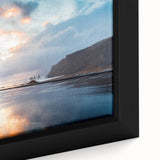 Extra large framed canvas featuring a textured Icelandic landscape in black with colorful accents.