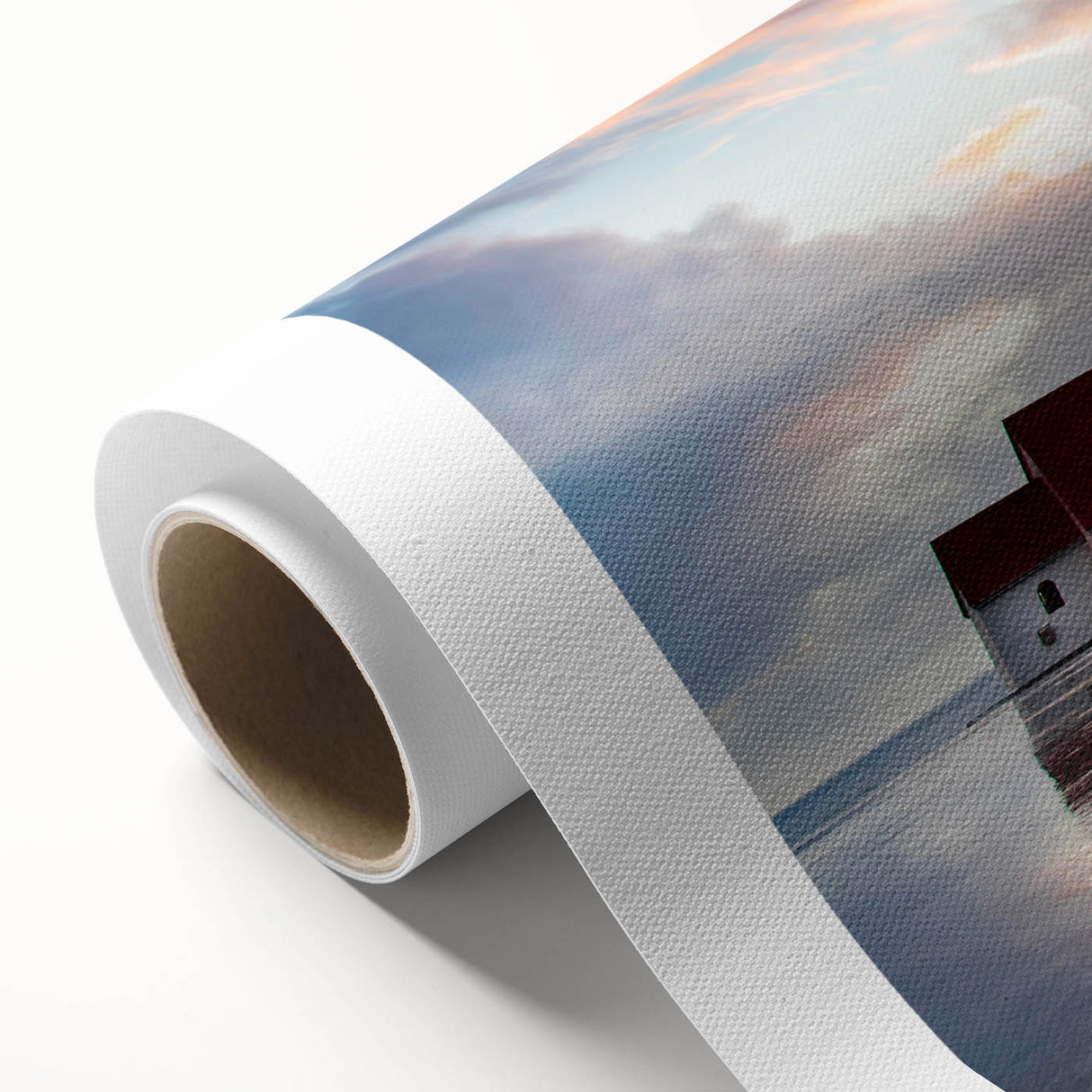 Art deco poster of an Icelandic landscape in muted blue and green hues on rolled canvas, ideal for nursery wall art.
