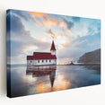 Large canvas print of a serene Icelandic landscape, featuring muted blue and green hues, ideal for kitchen wall art.