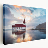 Large canvas print of a serene Icelandic landscape, featuring muted blue and green hues, ideal for kitchen wall art.