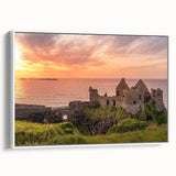 Vintage poster art of an Irish landscape on a large framed canvas, featuring vibrant green and blue tones.
