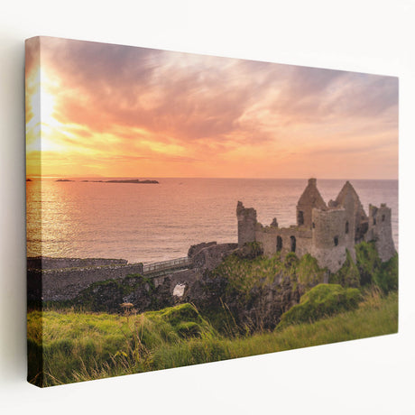 Large canvas print featuring a serene Irish landscape in muted green and blue tones, ideal for kitchen wall art.