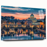 Acrylic print of a large abstract depiction of Rome, Italy, featuring muted earth tones, ideal for dining room decor.