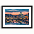 Colorful abstract art print of Rome scenery in a black frame, ideal for living room decor.