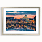 Extra large abstract art print of Rome's cityscape in textured gray and silver tones, framed with a silver mat.