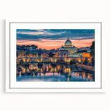 Textured art print of an abstract Rome scenery in muted earth tones, framed with a white mat, ideal for bedroom decor.