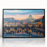 Large abstract wall art depicting a Rome scenery in muted earth tones on a framed acrylic.