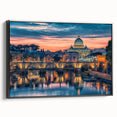 Black and white framed canvas of Rome landscape, ideal for bedroom wall art, featuring vintage poster style.