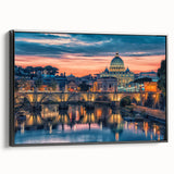 Black and white framed canvas of Rome landscape, ideal for bedroom wall art, featuring vintage poster style.