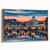 Framed canvas depicting a vintage-style landscape of Rome in muted gold and black tones, suitable for bedroom wall art.