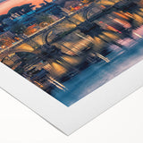 Art deco poster of Rome skyline in muted sepia tones on rolled canvas, suitable for dining room wall art.