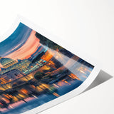 Extra large wall art featuring line art flowers over a scenic Rome backdrop, printed on rolled canvas.