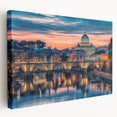 Side view of a stretched canvas depicting a vibrant Rome cityscape, ideal for kitchen wall art.