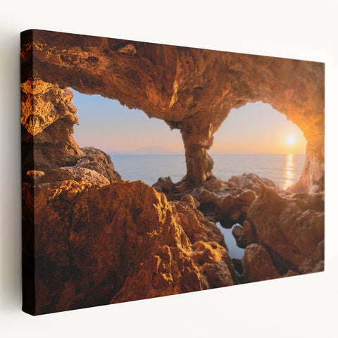 Large canvas print of a Sicilian landscape, featuring bright blue skies and lush greenery, ideal for kitchen wall art.