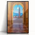 Large abstract wall art depicting Venice scenery in muted earth tones on a framed acrylic.