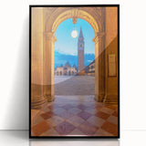 Large abstract wall art depicting Venice scenery in muted earth tones on a framed acrylic.
