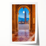 Venice canal scene in soft pastel shades on rolled canvas, suitable for dining room or bathroom wall art.