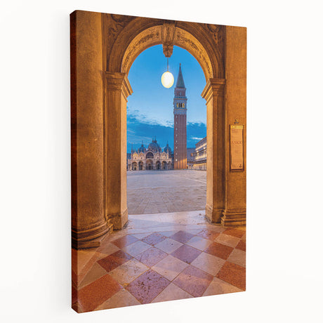 Venice canal scene on a large stretched canvas, featuring muted earth tones, ideal for kitchen wall art.