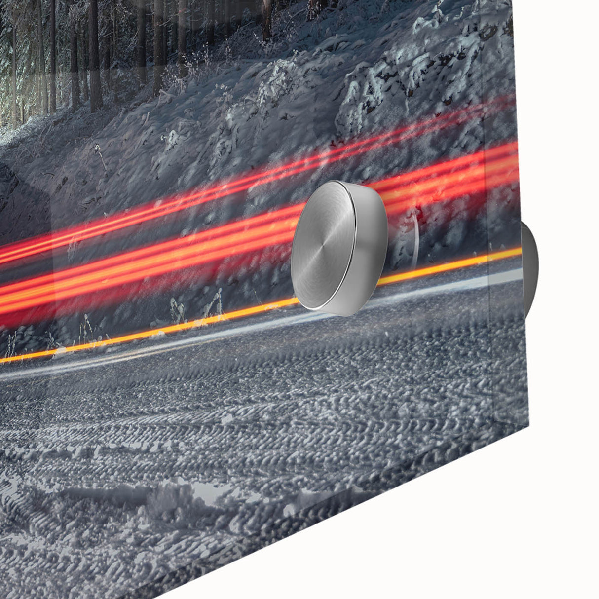 Large abstract wall art of a European scenery in Latvia, featuring mid-century modernist style on acrylic glass.