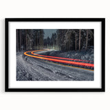 Extra large abstract art print featuring a colorful, textured depiction of a European scenery, framed in black.