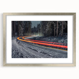 Extra large abstract art print of a textured European landscape in muted earth tones, framed in silver.