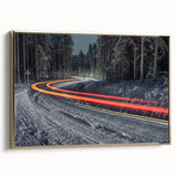 Framed canvas featuring a vintage poster-style landscape painting of Latvia, with muted earth tones.