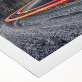 Art Deco poster featuring a European cityscape in muted gray and blue tones on a rolled canvas, ideal for dining room decor.