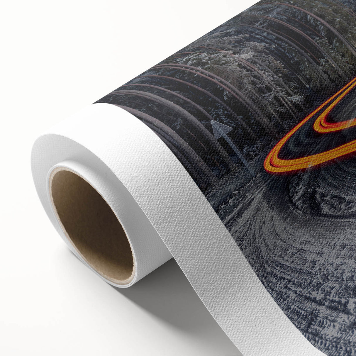 Art Deco style poster of European scenery on rolled canvas, featuring muted earth tones.