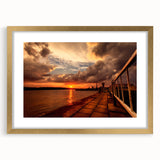 Abstract art print of a European Lithuanian landscape in gold frame with mat, ideal for dining room decor.