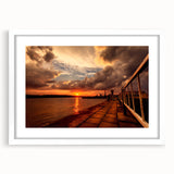 Textured abstract art print depicting a serene Lithuanian landscape in soft pastel colors, framed with a white mat.