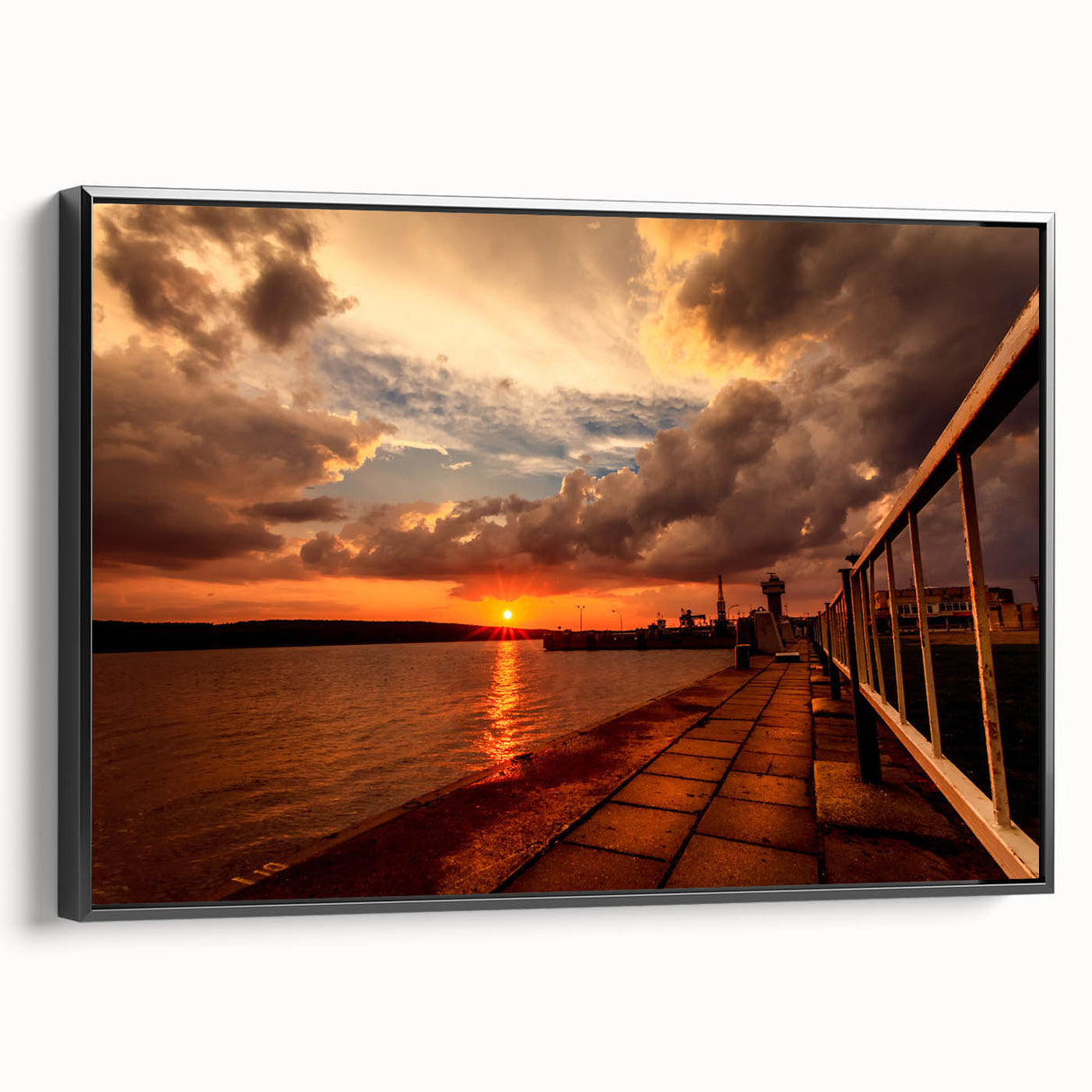 Black and white landscape art painting of a Lithuanian scenery on framed canvas, suitable for bedroom decor.