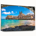 Acrylic print of a scenic European Malta landscape in muted earth tones, ideal for dining room decor.
