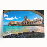 Black and white stretched canvas of a scenic Malta landscape, ideal for kitchen wall art.