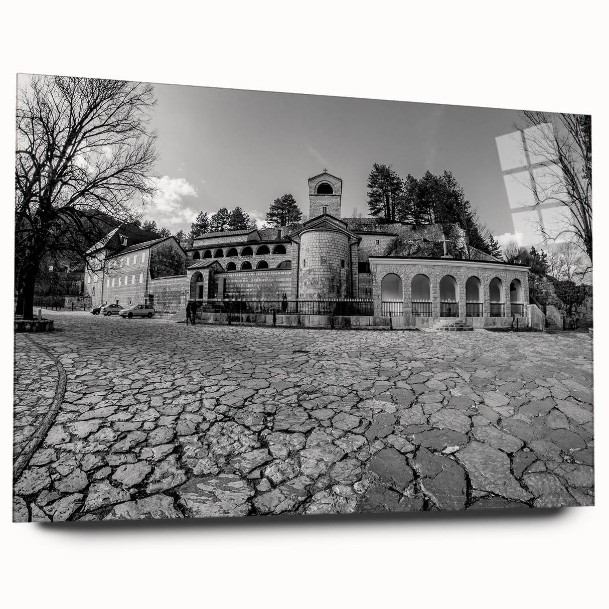 Large abstract wall art of a scenic European landscape in Montenegro, printed on acrylic glass.
