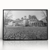 Large abstract wall art depicting a European landscape in Montenegro, with muted earth tones on a framed acrylic.