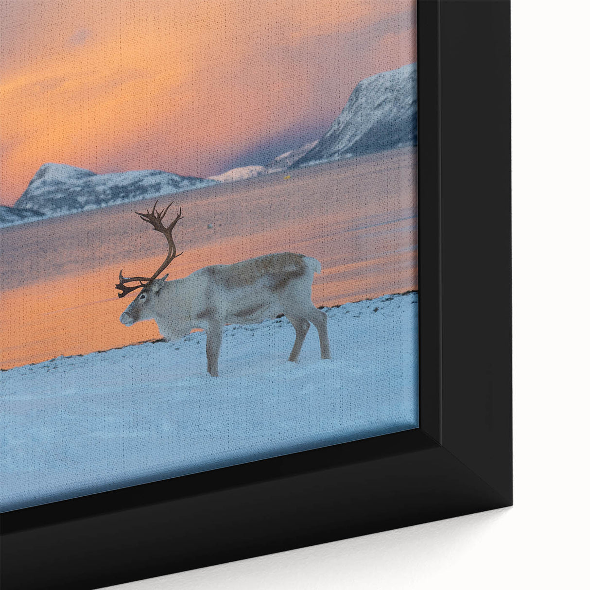 Extra large black wall art featuring a textured, colorful Norwegian scenery on framed canvas, suitable for living room decor.