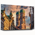 Large abstract wall art depicting a European scenery in muted earth tones on acrylic glass.