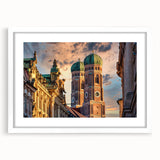 Textured abstract art print of a European scenery in muted earth tones, framed with a white mat, ideal for bedroom art.