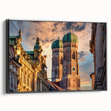 Black and white landscape art painting of a European scene on framed canvas, ideal for bedroom wall decor.