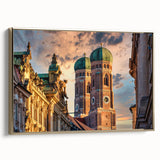 Framed canvas featuring a vintage-style landscape painting of a Polish scenery in muted gold and black tones.