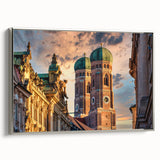 Framed canvas landscape art painting depicting a vintage European scenery in muted colors, ideal for living room decor.