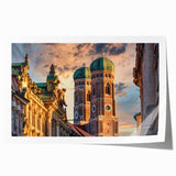 Rolled print of a European scenery with vibrant green and floral elements, ideal for art wall dining room.