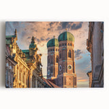 Black and white photograph of a European cityscape on stretched canvas, ideal for kitchen wall art or bedroom decor.