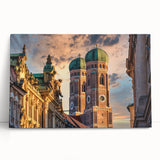Black and white photograph of a European cityscape on a large stretched canvas, ideal for kitchen wall art.