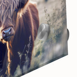 Large abstract wall art depicting a Scottish landscape in muted earth tones on acrylic glass, ideal for dining room ambiance.
