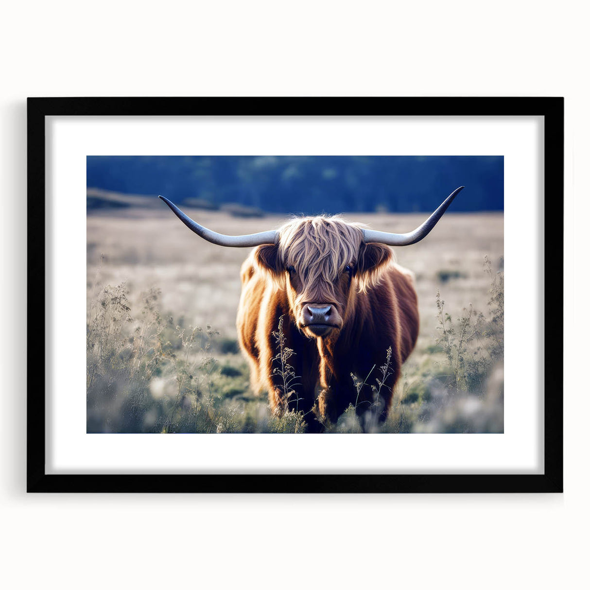 Abstract art print of a colorful, textured European scenery in a black frame, ideal for living room decor.
