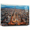 Acrylic print of a large abstract depiction of Barcelona scenery in vibrant colors, ideal for dining room decor.