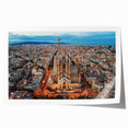 Extra large rolled print of a Barcelona cityscape with vibrant floral accents, ideal for art wall dining room.