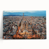 Black and white photo of Barcelona on stretched canvas, suitable for kitchen wall art.